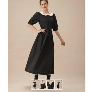 Rihoas Black Contrasting Puffed Sleeve Maxi Dress